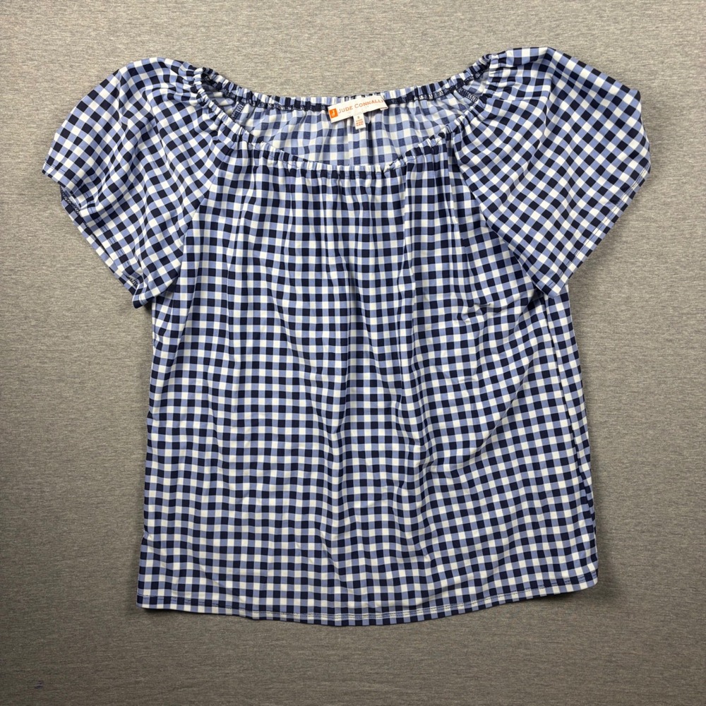Jude Connally Gingham Off Shoulder Top Small Blue White Check Preppy Summer